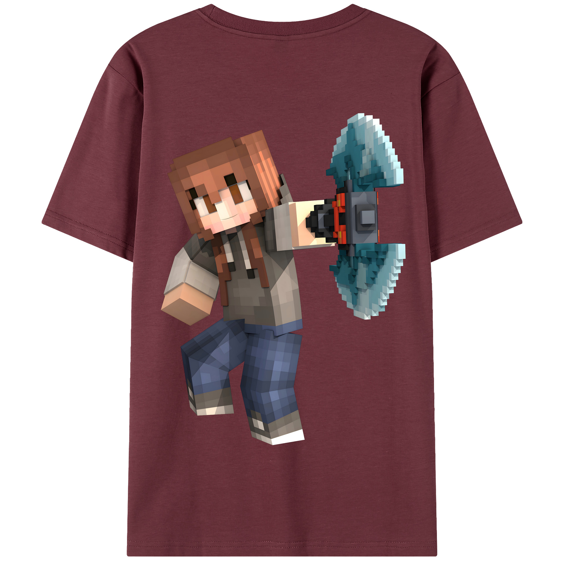 （画像用） マインクラフト ブロックの世界 Minecraft MC Block world 綿100％半袖Tシャツ（背面プリント）